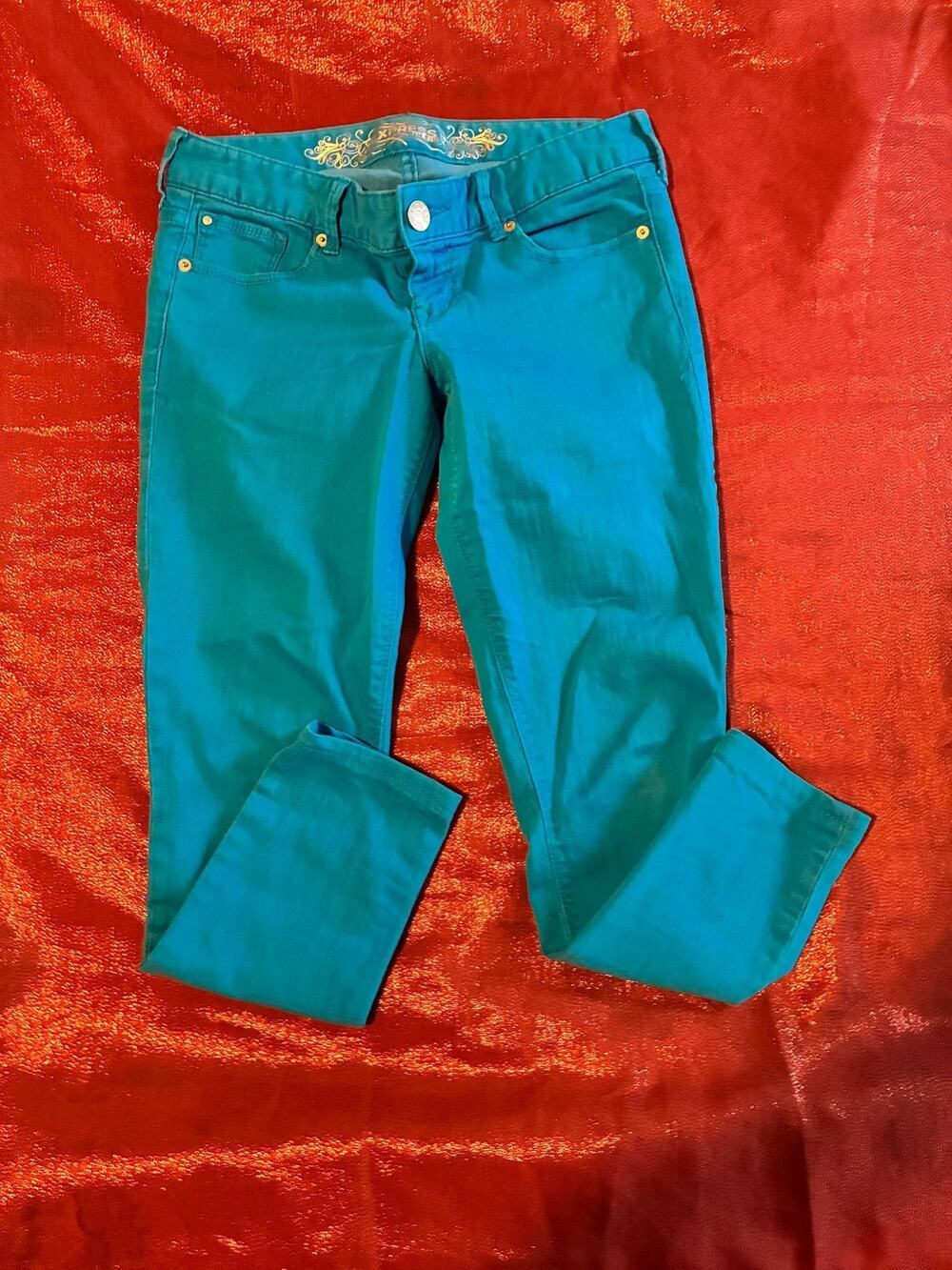 Express Jeans Womens 2 Jean Legging Skinny Ankle Turquoise Teal Stretch Mid Rise